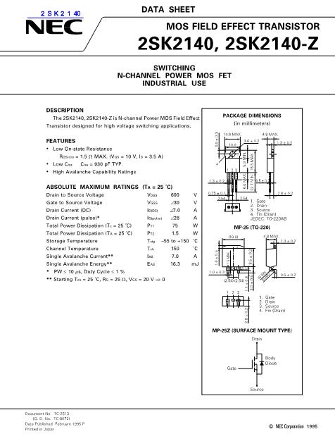 2SK2140数据手册封面