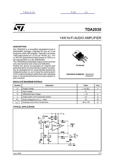 TDA2030数据手册封面