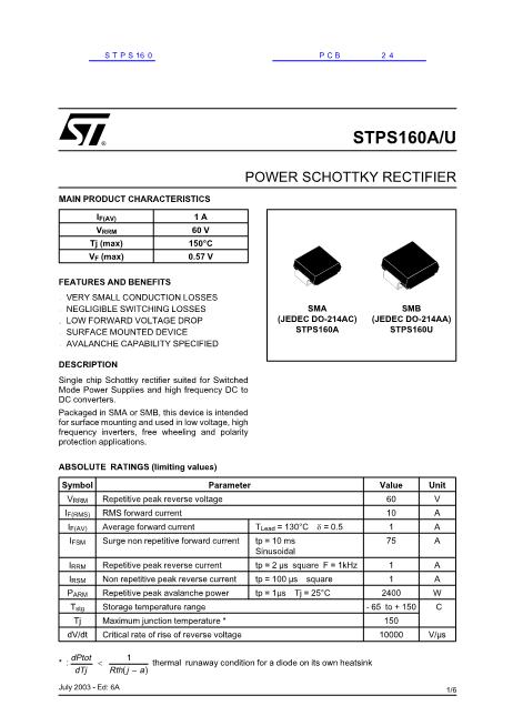 STPS160数据手册封面