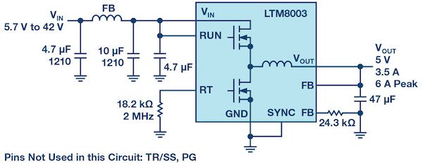 适用于汽车和工业应用的 40V 输入 35A Silent Switcher 模块稳压器