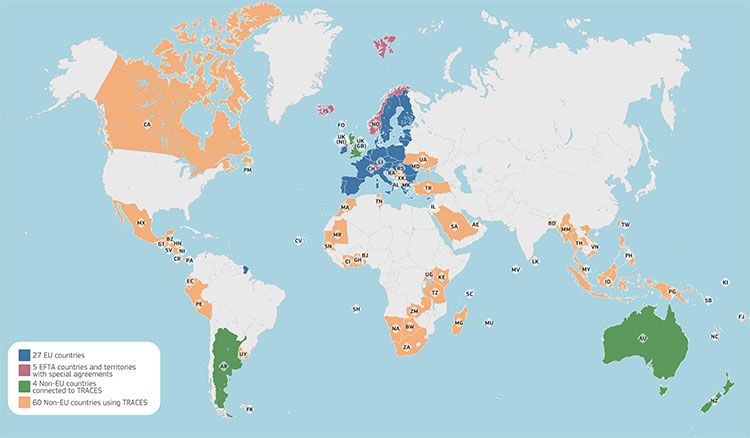 Figure 2. Worldwide presence of TRACES in the veterinary domain