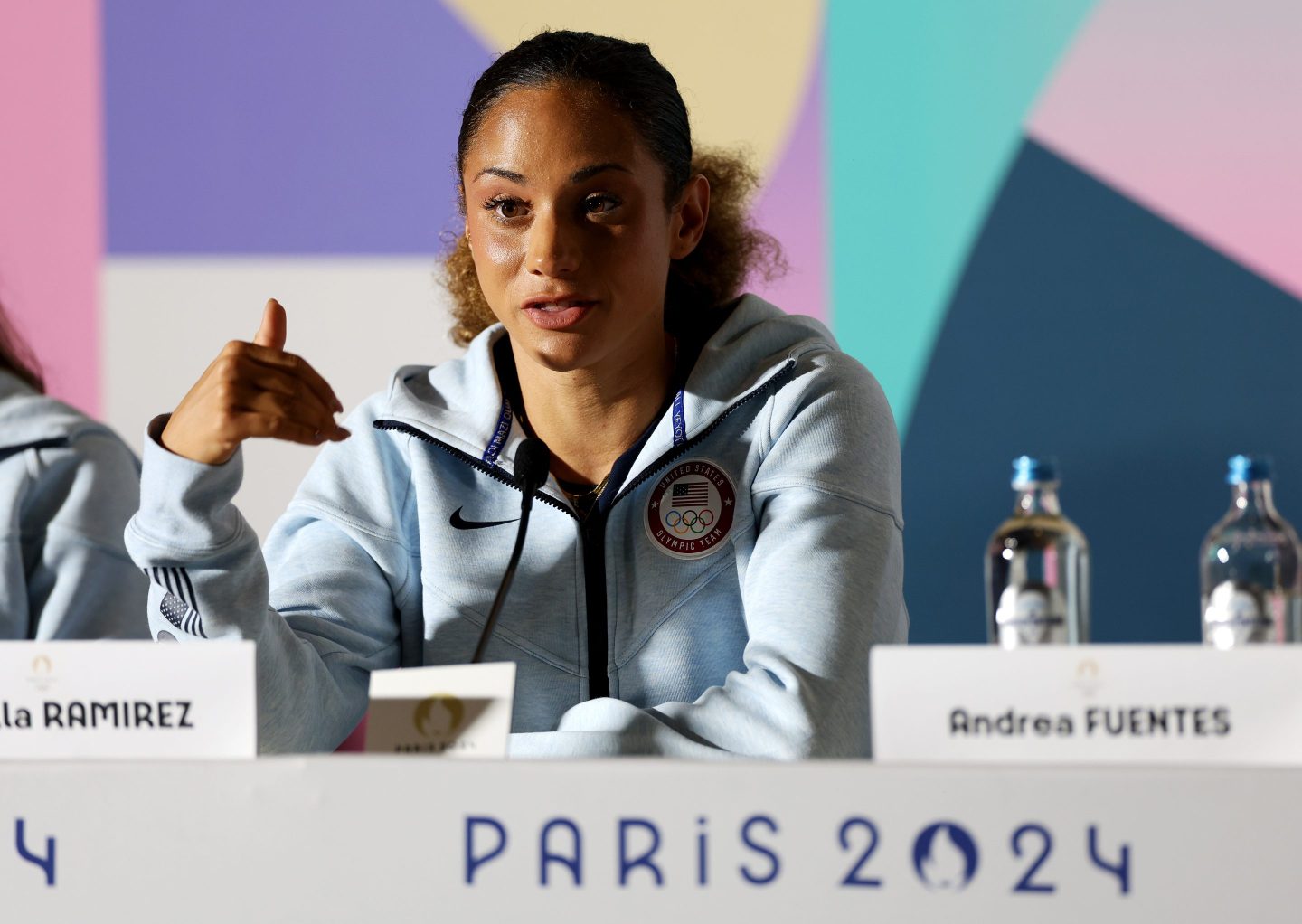 U.S. athlete Daniella Ramirez during a press conference on day five of the Olympic Games in Paris.