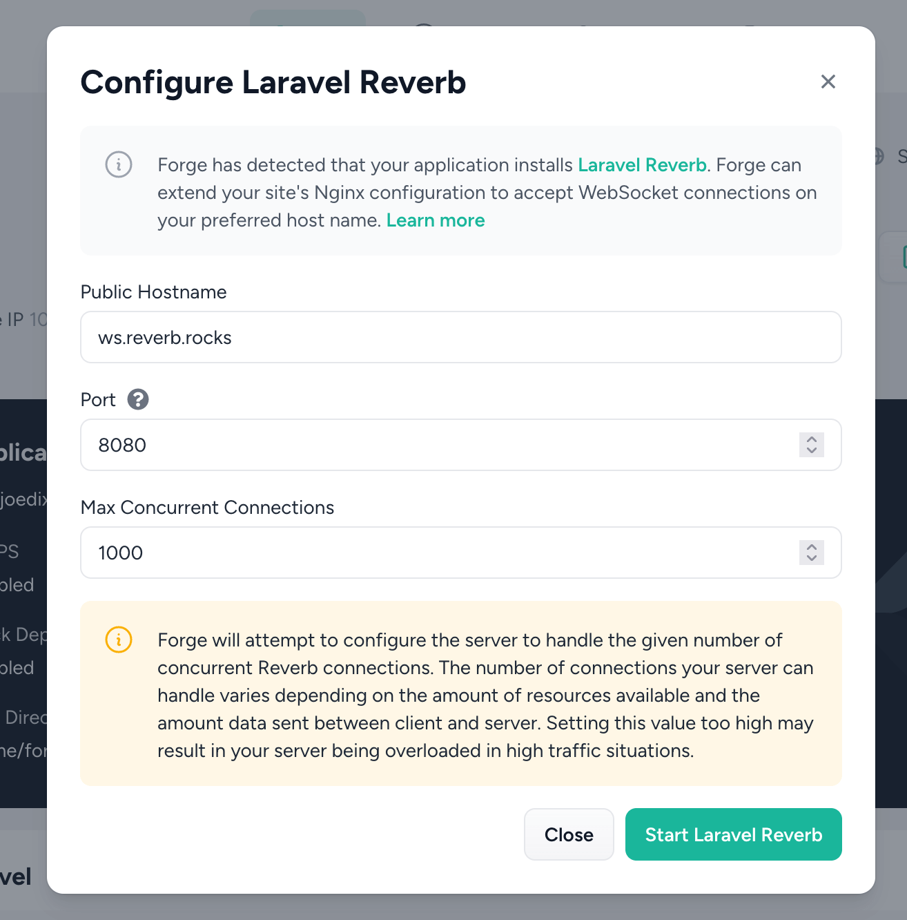 Enabling Laravel Reverb