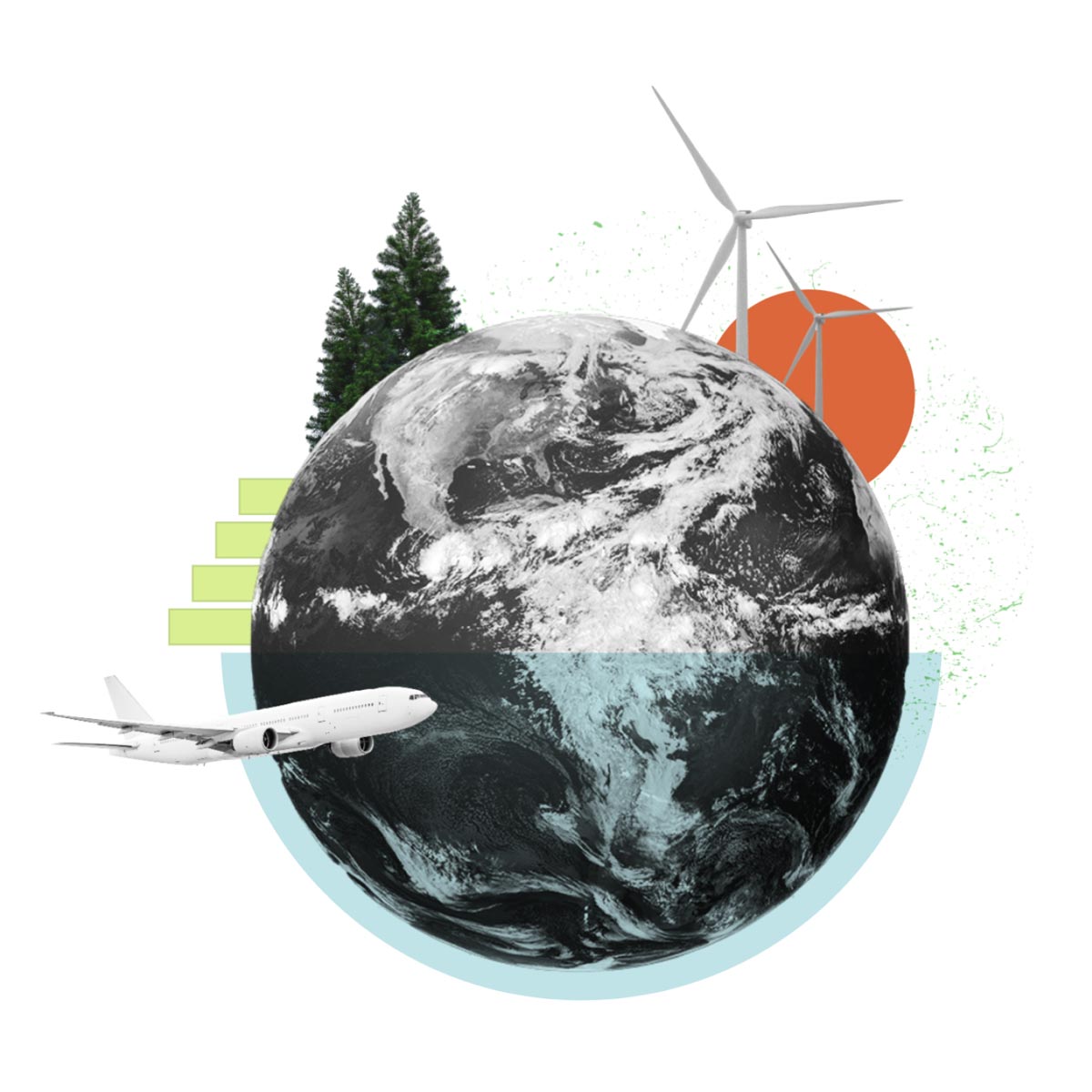 Collage illustration representing global carbon management 