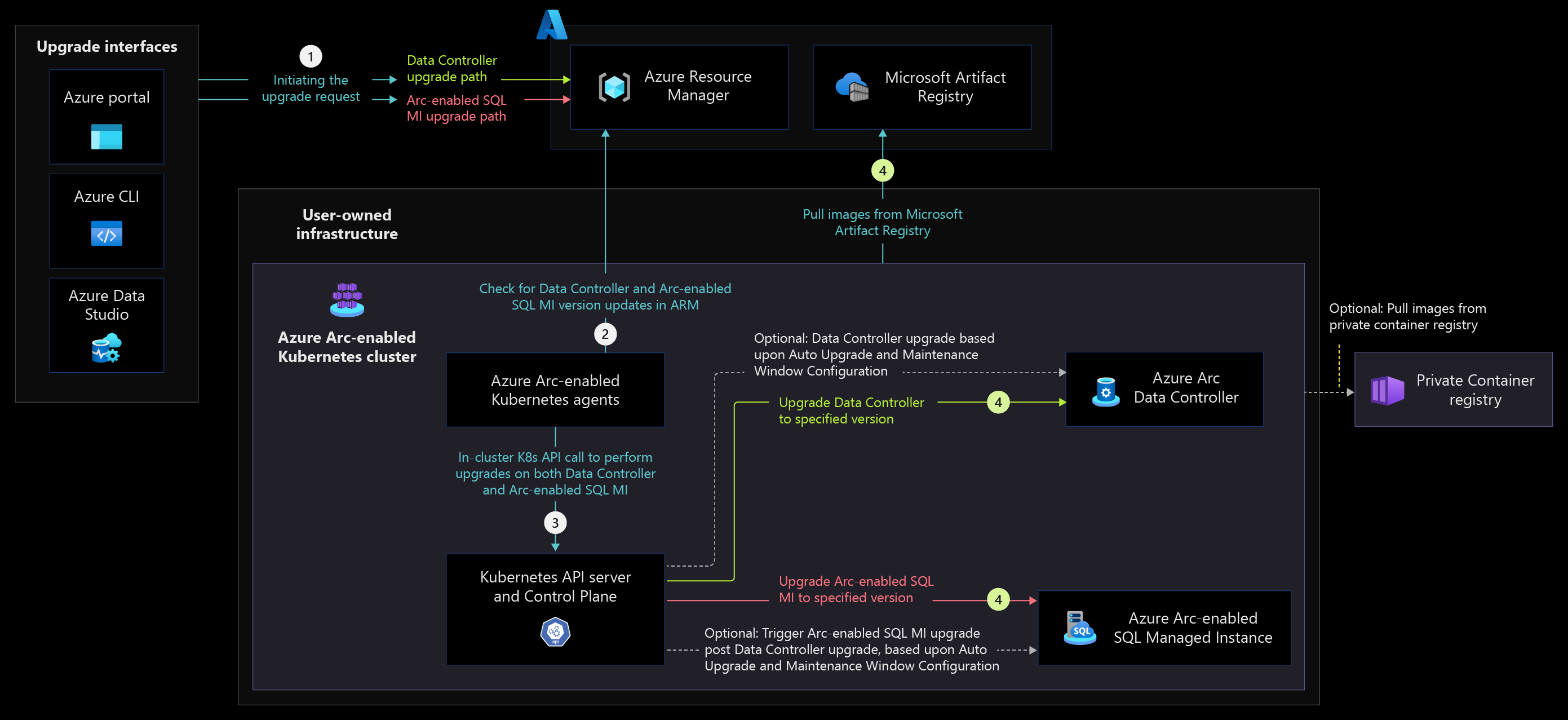 Screenshot that shows the data service upgrade flow in Directly connected mode.