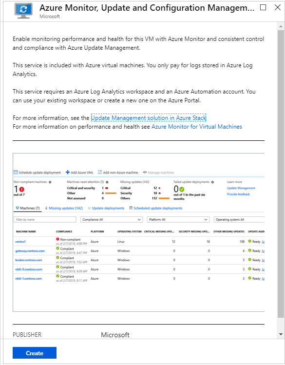 Azure Monitor, Update, and Configuration Management Settings