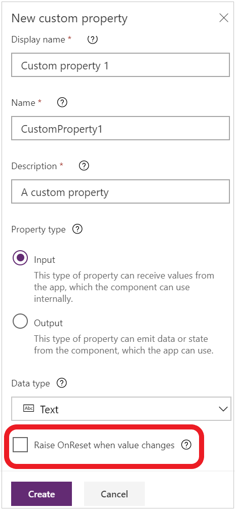 OnReset using custom property.