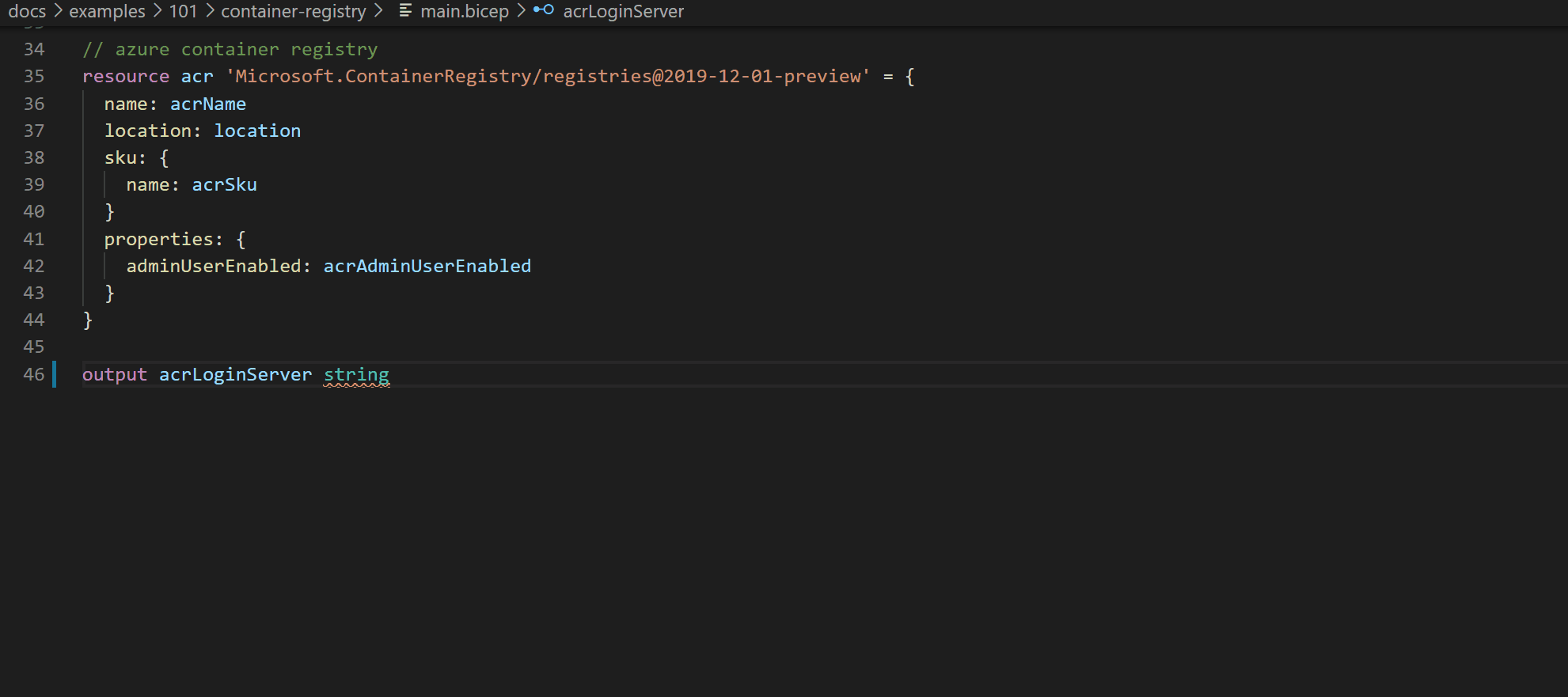 intellisense being displayed for property access of a bicep resource