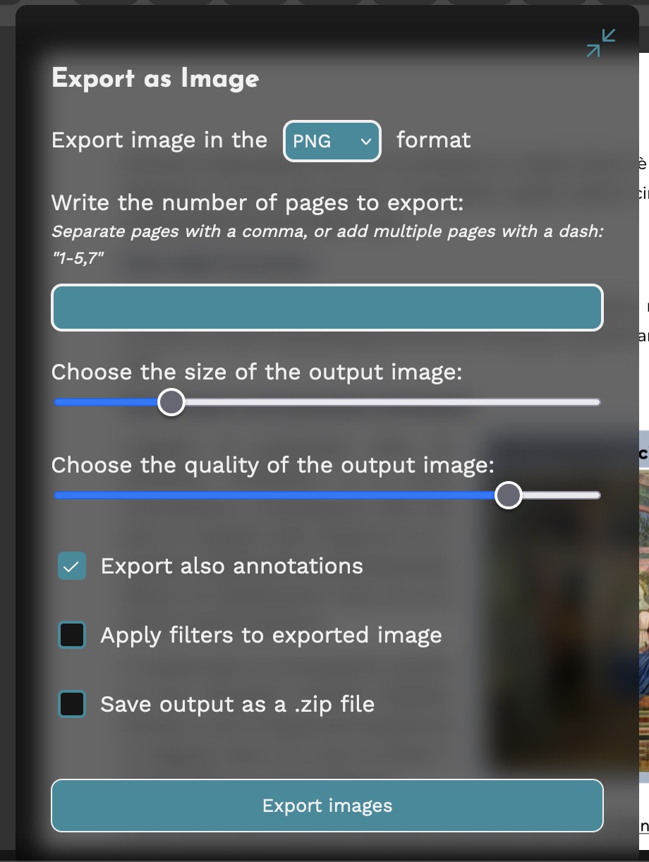 PDF Export dialog