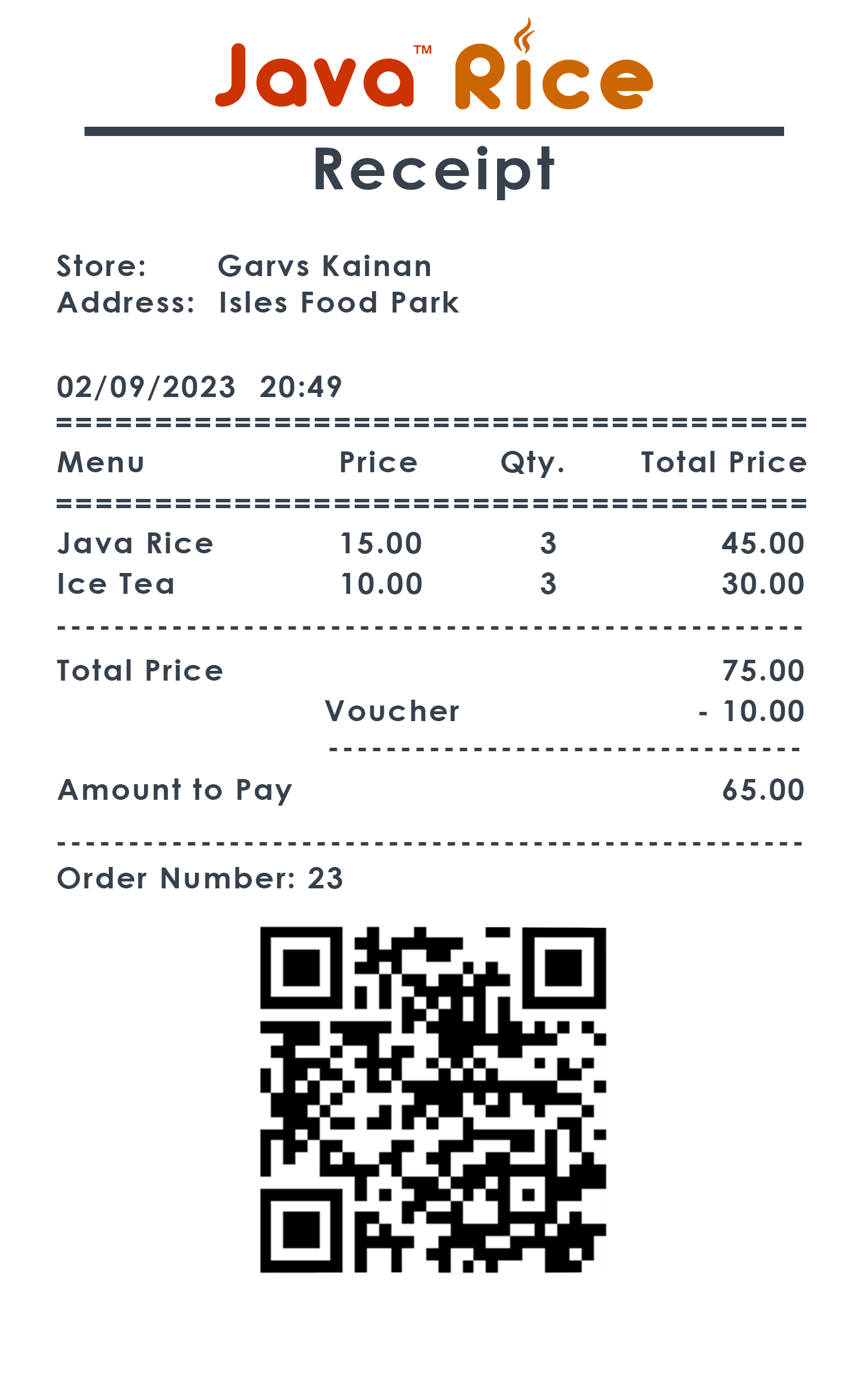 Java Rice Receipt [Example]