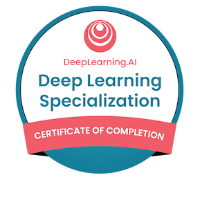 Deep learning specialization badge from Coursera