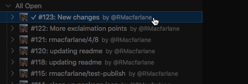 Hovering over a file in the pull request tree, an inline action to mark the file as viewed appears. When marked as viewed, the file is updated with a checkmark decoration and the action changes to mark as not viewed 