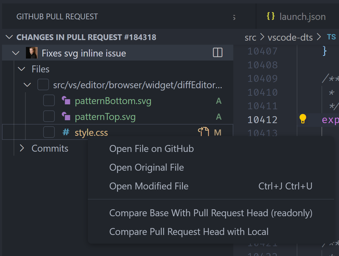 Compare changes with commands location