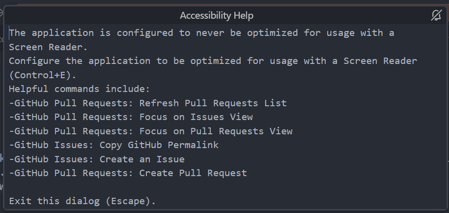 Accessibility help dialog