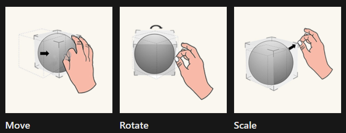 A hand manipulating a digital object by interacting with its external handles.