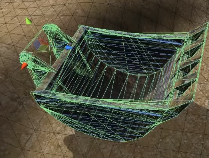 Screenshot of a series of colliders used to map a complex shape.