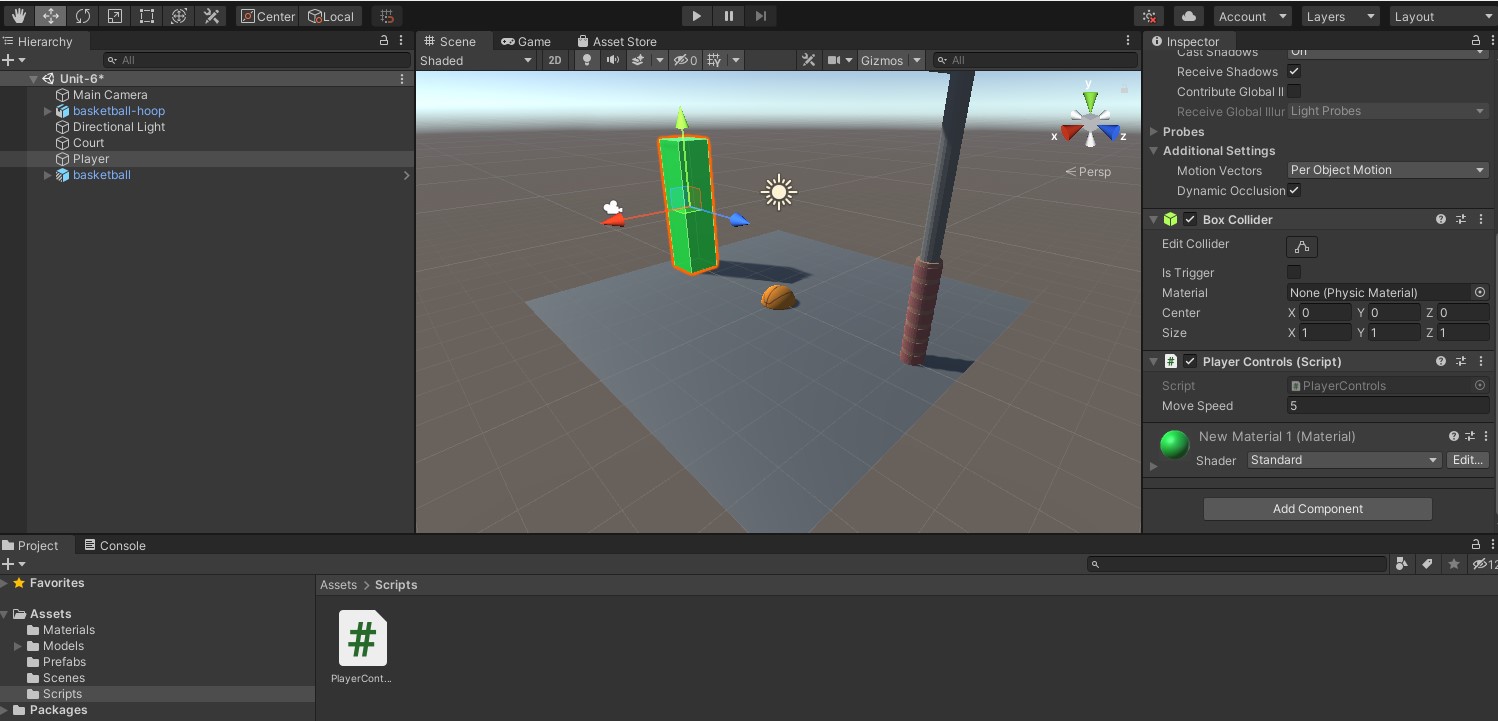 Screenshot of adding the player move script.