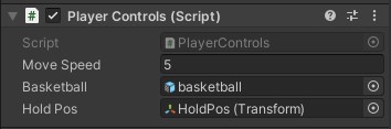 Screenshot of the player controls script properties.