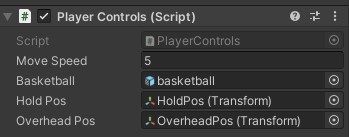 Screenshot of the player controls script properties.