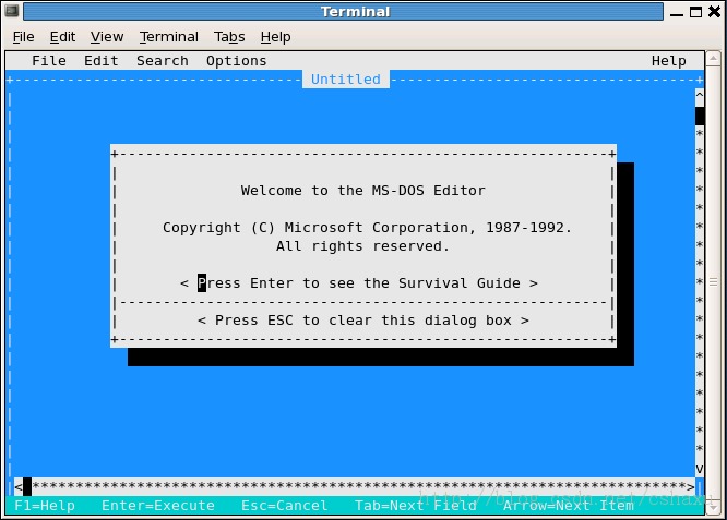 MS-DOS Editor in Linux Terminal