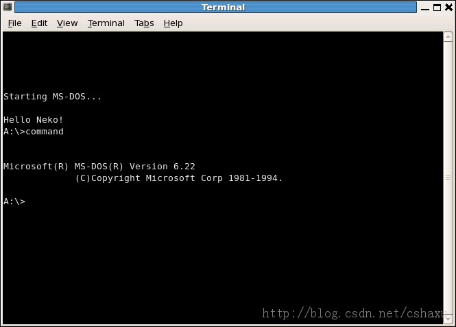 MS-DOS running in Linux Terminal