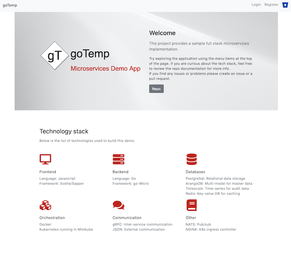 goTemp landing page