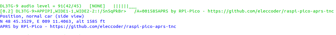 Decoded APRS message by Dire Wolf