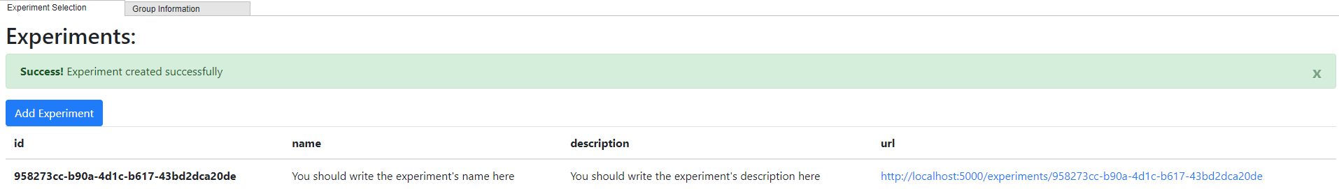 Collab add experiment success