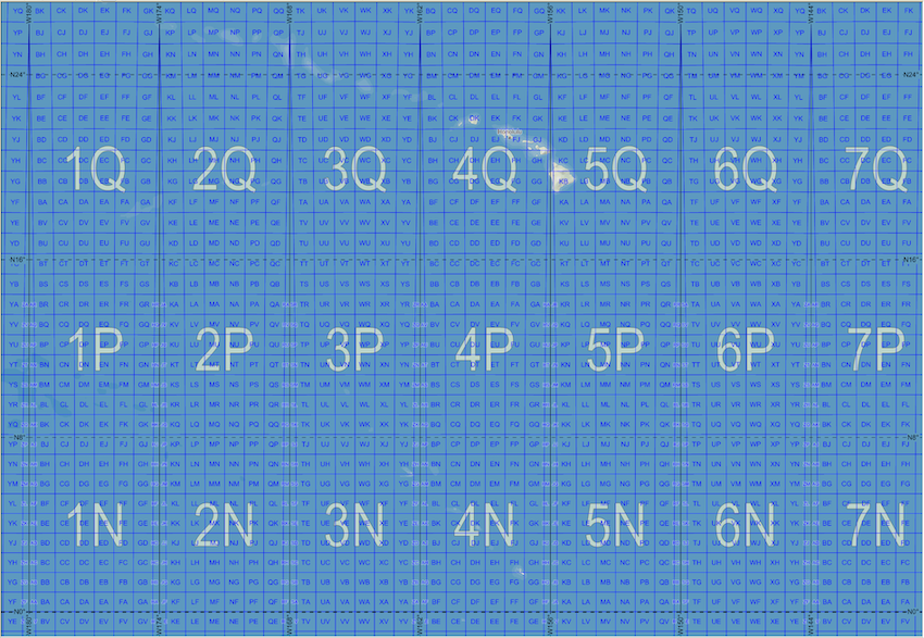 The origin of the MGRS grid, in the Pacific. Honolulu is in 4QFJ.