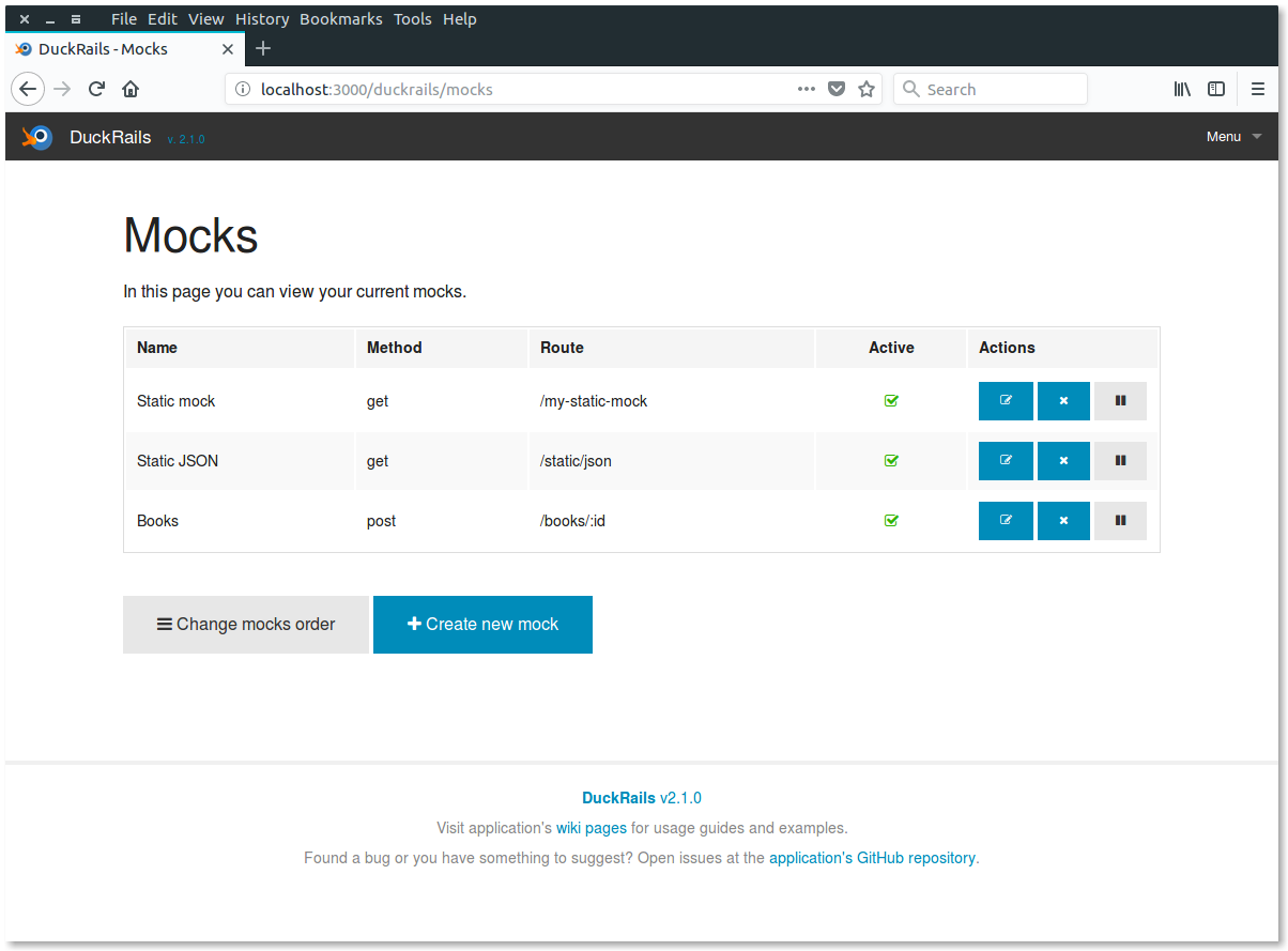 Mocks index page