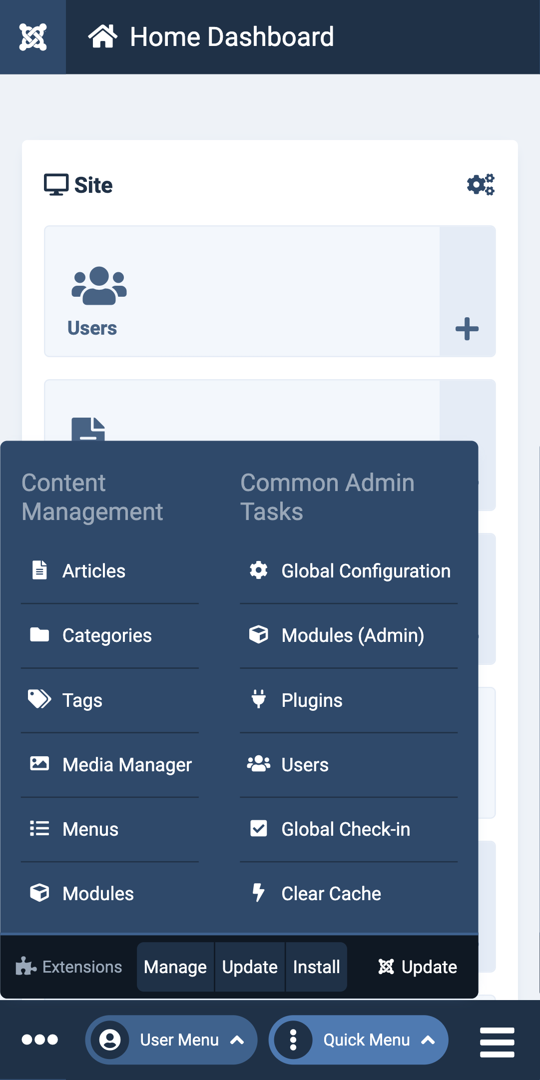 Quick Menu on Joomla 4 mobile