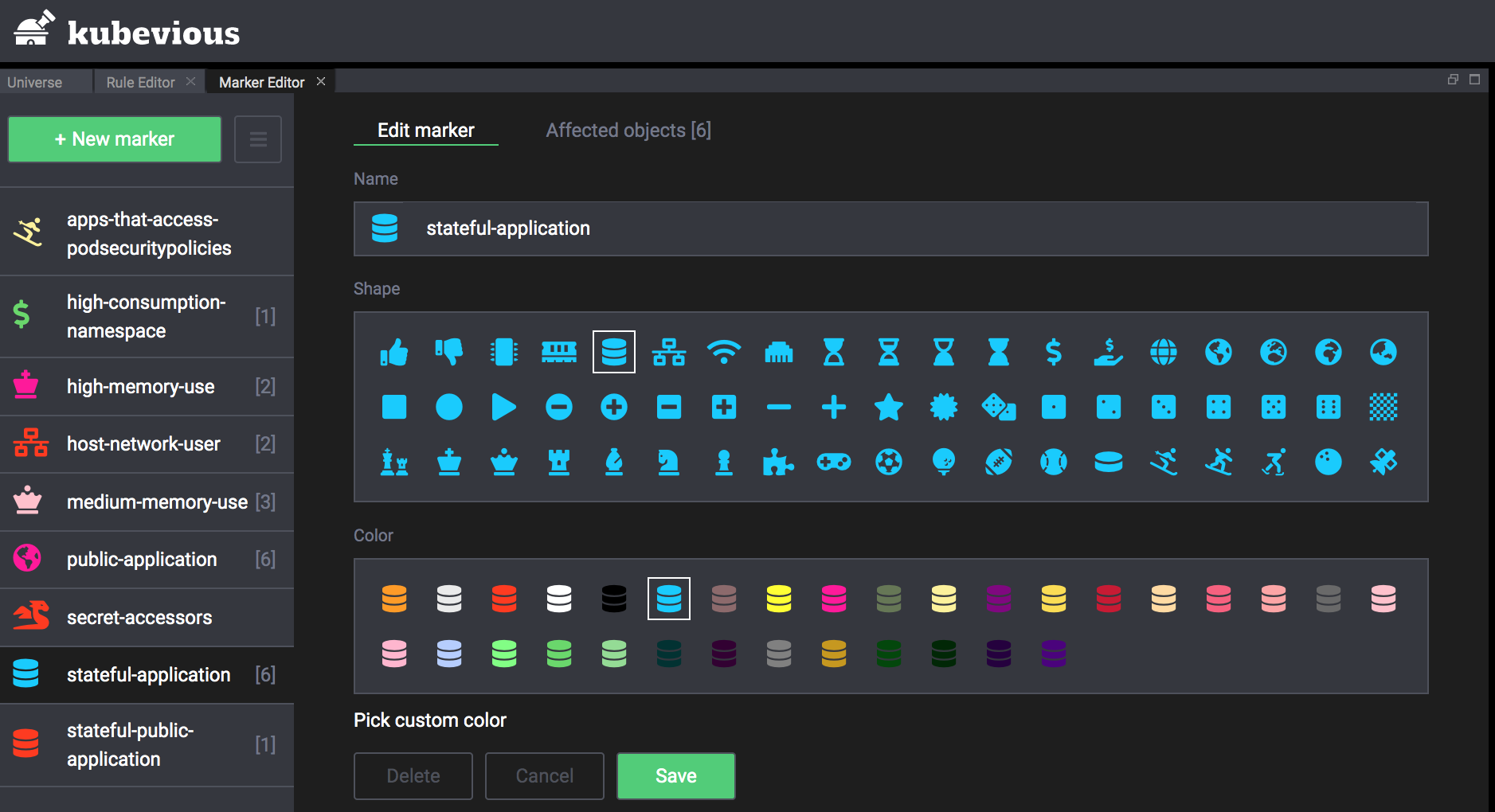 Kubevious Marker Editor