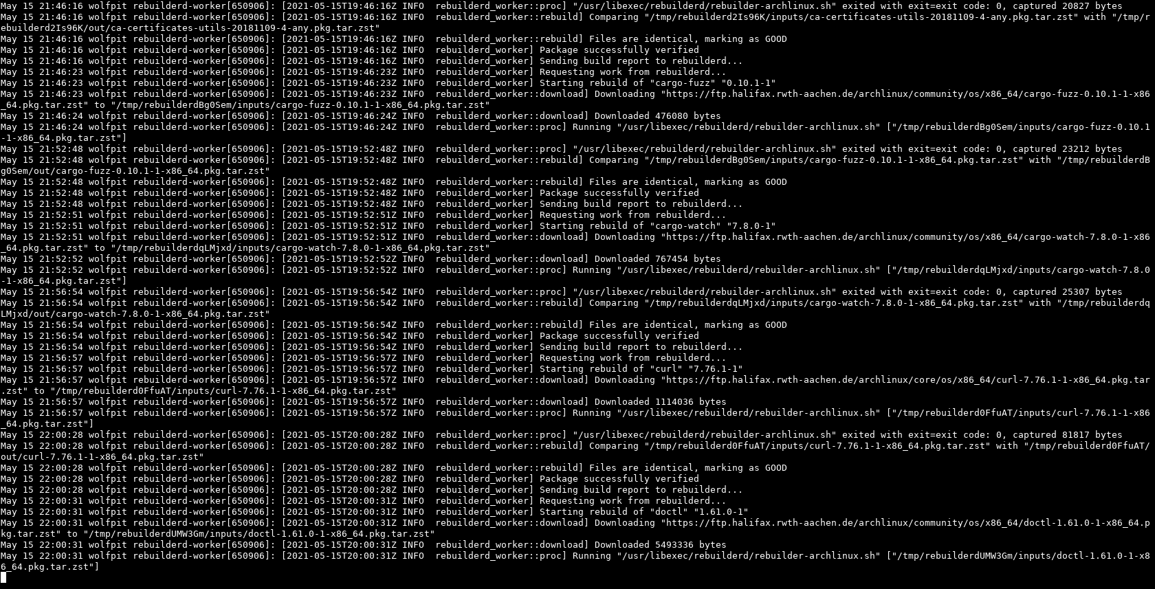 journalctl output of a rebuilderd-worker