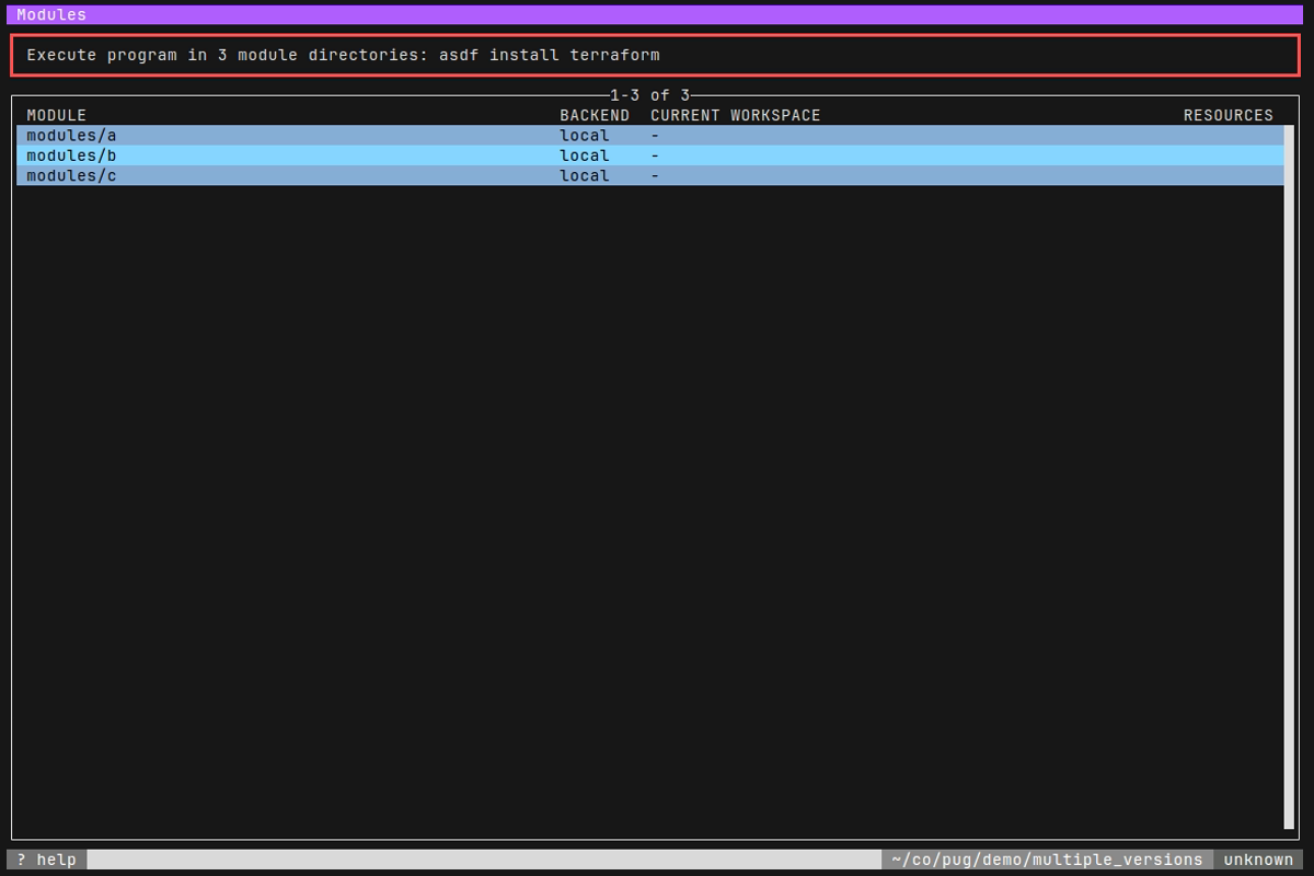 Execute asdf install terraform in each module