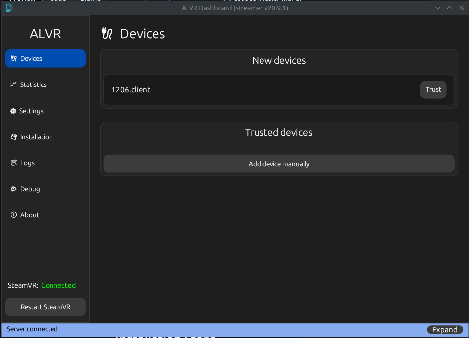 ALVR Streamer To Trust Device