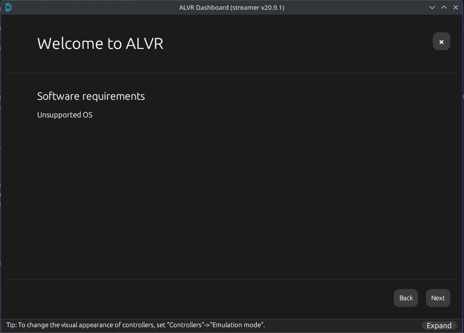 ALVR Wizard Unsupported OS