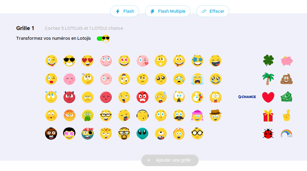 French lottery with numbers replaced by emojis