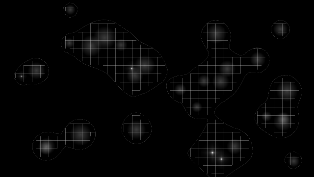 Coloured Metaballs/Meta-diamonds with Marching Squares Algorithm