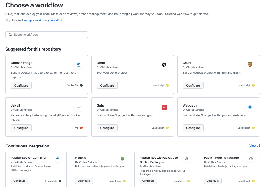 screenshot of workflow options