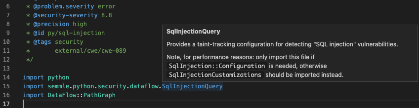 Screenshot of an SQL injection query