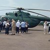 The UN Security Council delegation, on mission to Myanmar, prepares to board a helicopter to fly to Maungdaw from Sittwe airport.