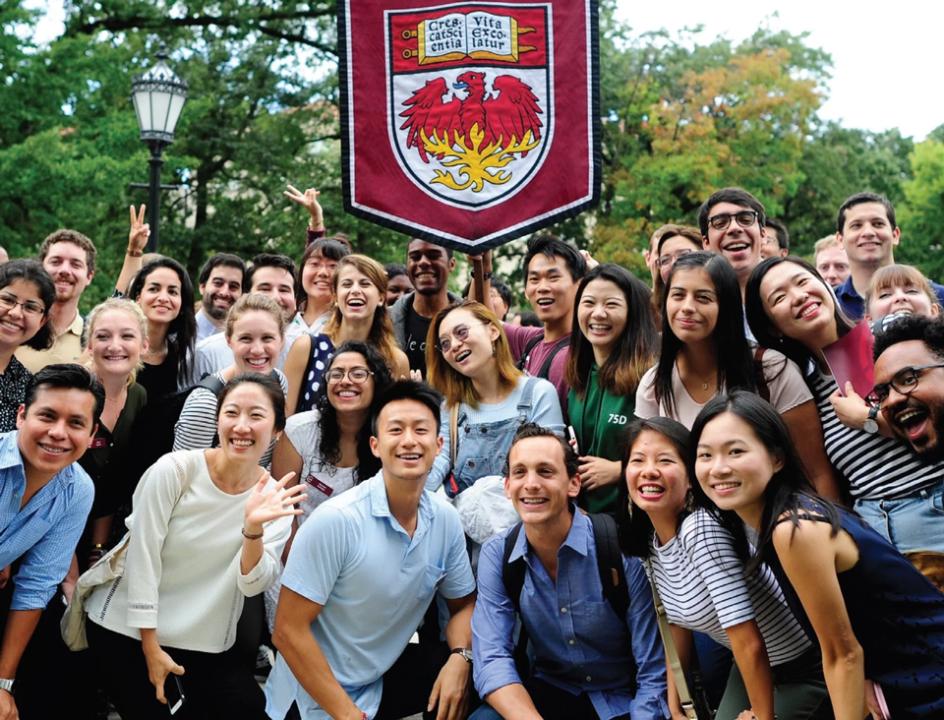 University of Chicago Students taking a group photo outside