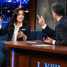 The Late Show with Stephen Colbert and guest Julia Louis-Dreyfus on the set.