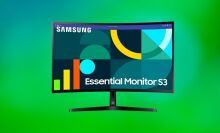 Samsung monitor on green background