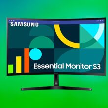 Samsung monitor on green background