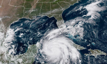 A satellite image of a hurricane.