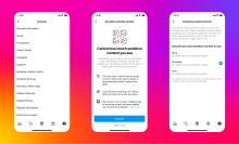 Image of three screenshots detailing how to access Instagram's sensitive content controls