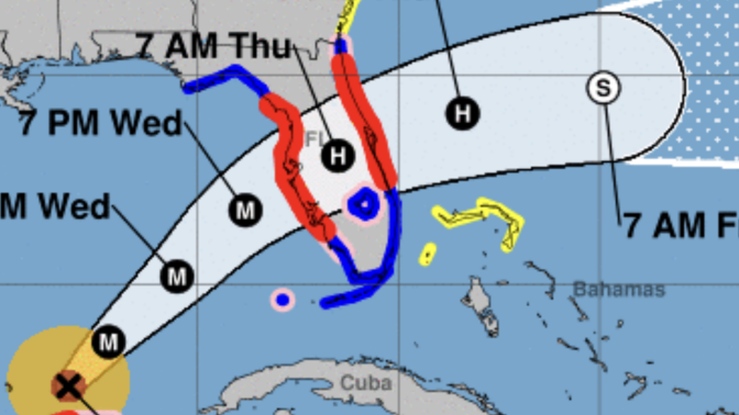 Hurricane Milton's storm track, as forecast on Oct. 8, 2024.