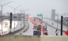 Gridlock on a Florida highway during a rainstorm