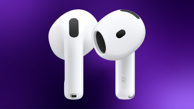 Apple Airpods 4 on a Purple gradient background